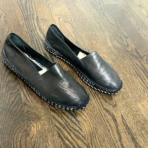 Rag & Bone Black Leather & Tan Jute Espadrilles